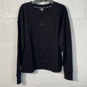 DKNY Women's Rhinestone Embellished Logo Fleece Sweatshirt S/MBLack